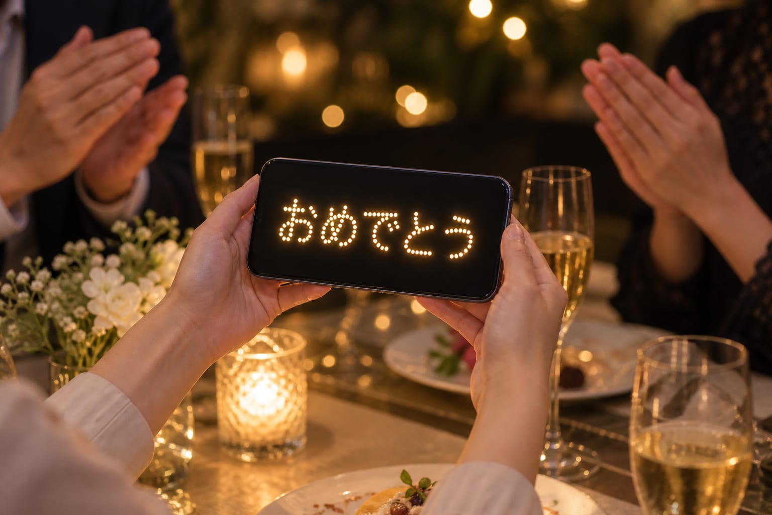 祝いの席で掲げるLED文字